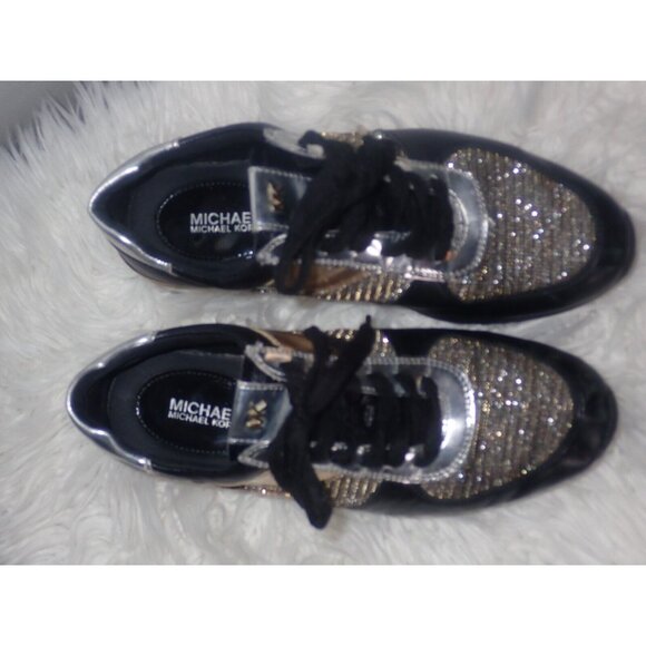 Michael Kors Billie Trainer HX19F Women Casual Athletic Sneakers Sz 7 Black gold - Picture 2 of 7